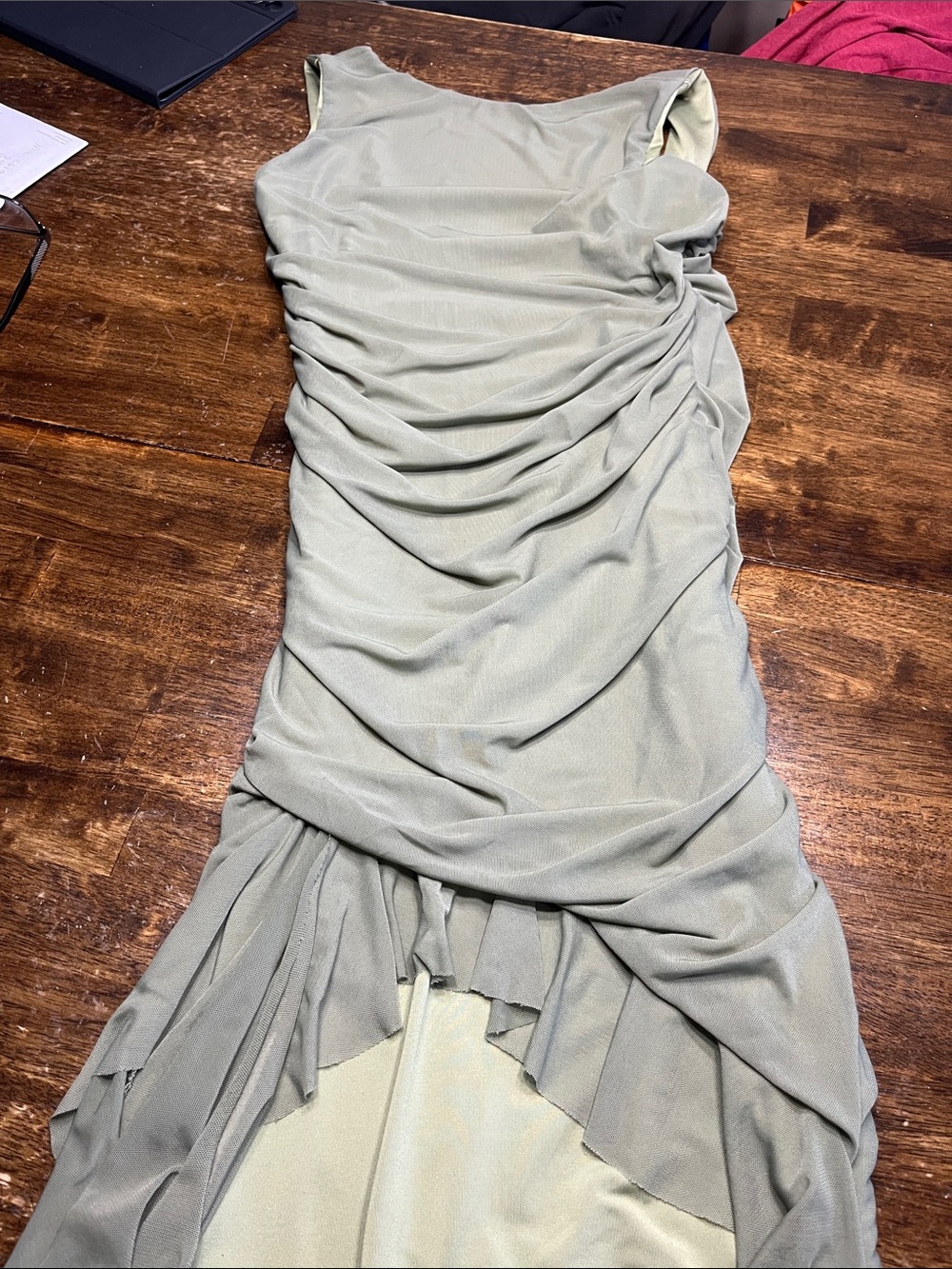 Source Unknown Sage Green Ruched High-Low Dress